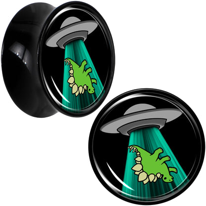 Black Acrylic Alien UFO Dinosaur Abduction Double Flare Plug Set by Onyx O