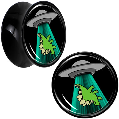 Black Acrylic Alien UFO Dinosaur Abduction Double Flare Plug Set by Onyx O