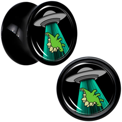 Black Acrylic Alien UFO Dinosaur Abduction Double Flare Plug Set by Onyx O
