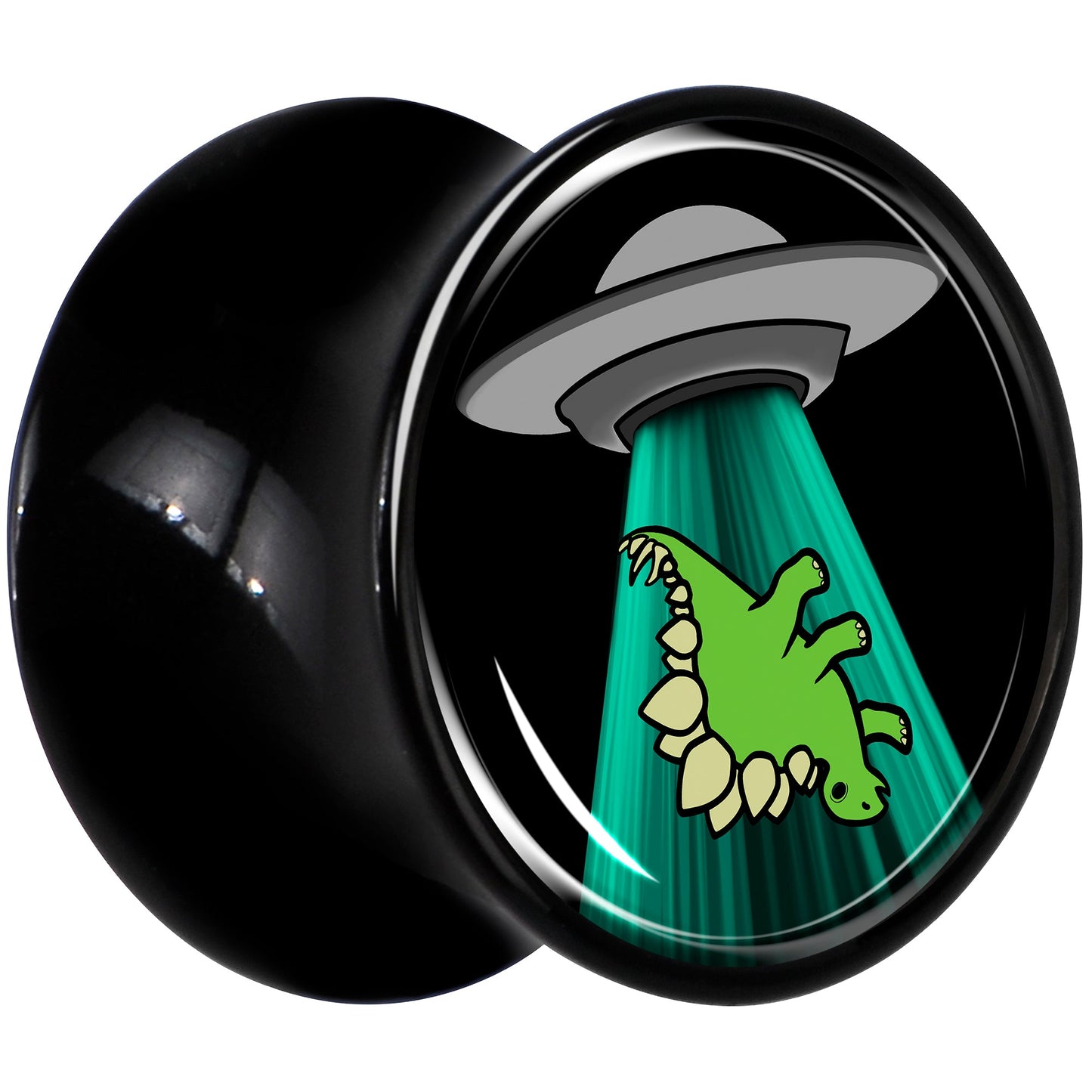 Black Acrylic Alien UFO Dinosaur Abduction Double Flare Plug Set by Onyx O
