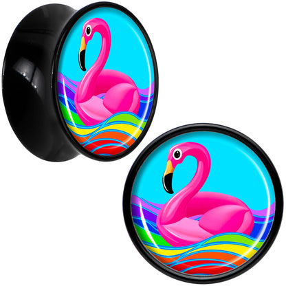 Black Acrylic Rainbow Sea Floating Flamingo Double Flare Plug Set by Onyx O