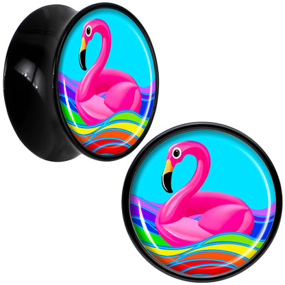 Black Acrylic Rainbow Sea Floating Flamingo Double Flare Plug Set by Onyx O