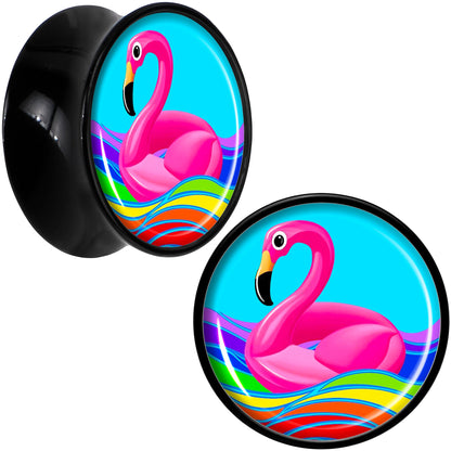 Black Acrylic Rainbow Sea Floating Flamingo Double Flare Plug Set by Onyx O