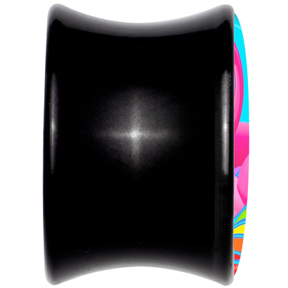 Black Acrylic Rainbow Sea Floating Flamingo Double Flare Plug Set by Onyx O