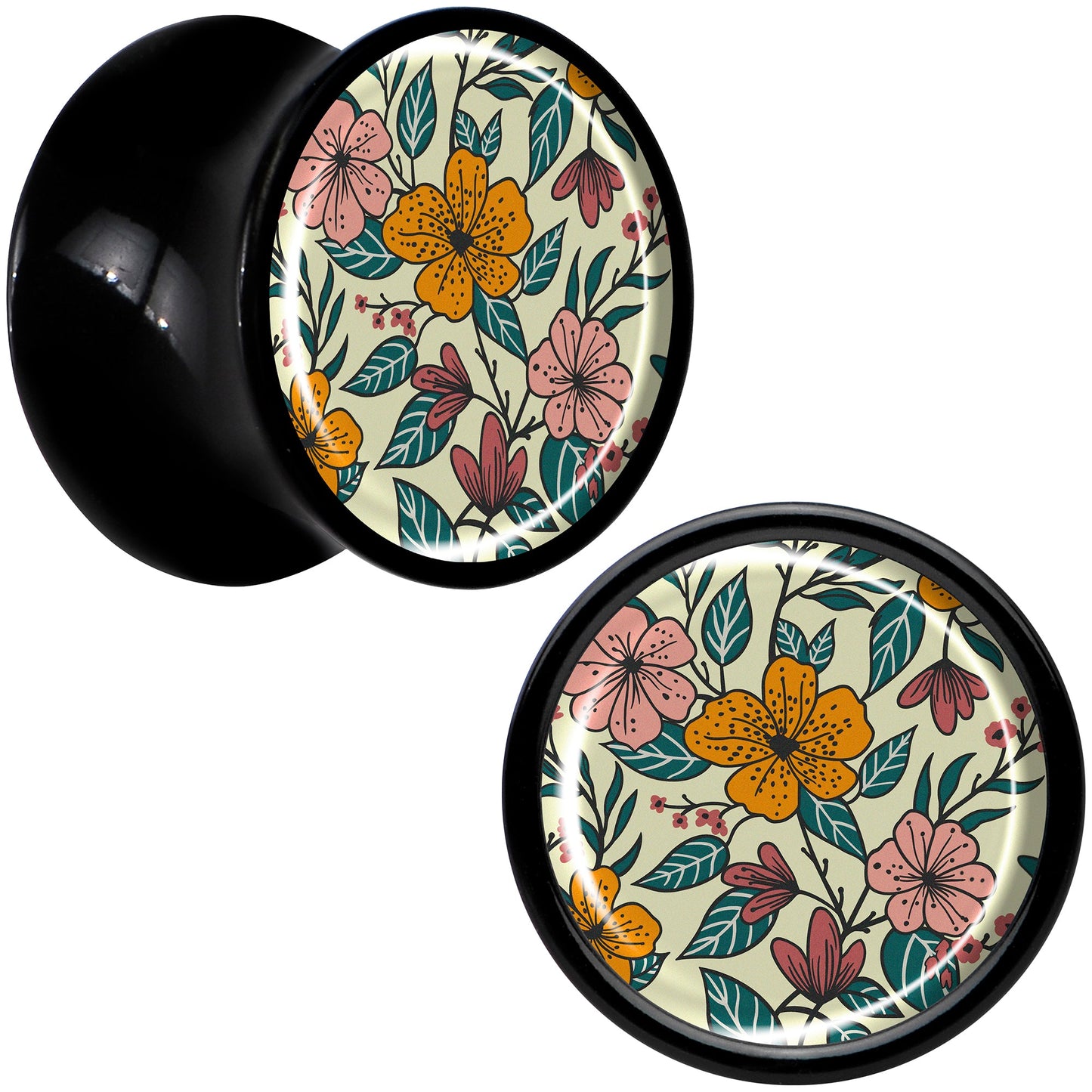 Blossom Creation Wildflower Flowers Black Acrylic Saddle Plug Set by Onyx O