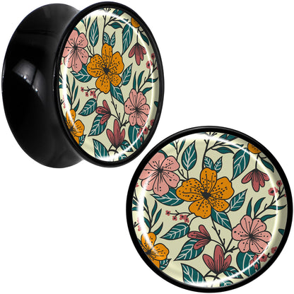 Blossom Creation Wildflower Flowers Black Acrylic Saddle Plug Set by Onyx O
