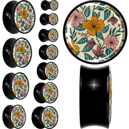 Blossom Creation Wildflower Flowers Black Acrylic Saddle Plug Set by Onyx O
