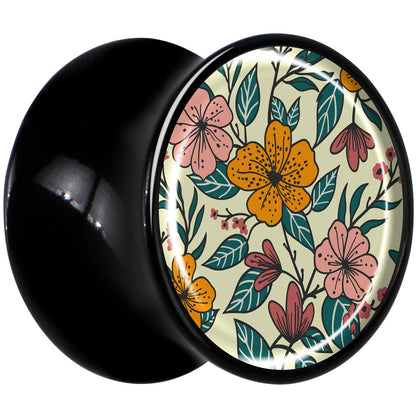 Blossom Creation Wildflower Flowers Black Acrylic Saddle Plug Set by Onyx O