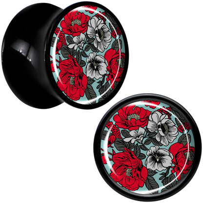 Blossom Creation Vibrant Bloom of Flowers Black Acrylic Saddle Plug Set by Onyx O