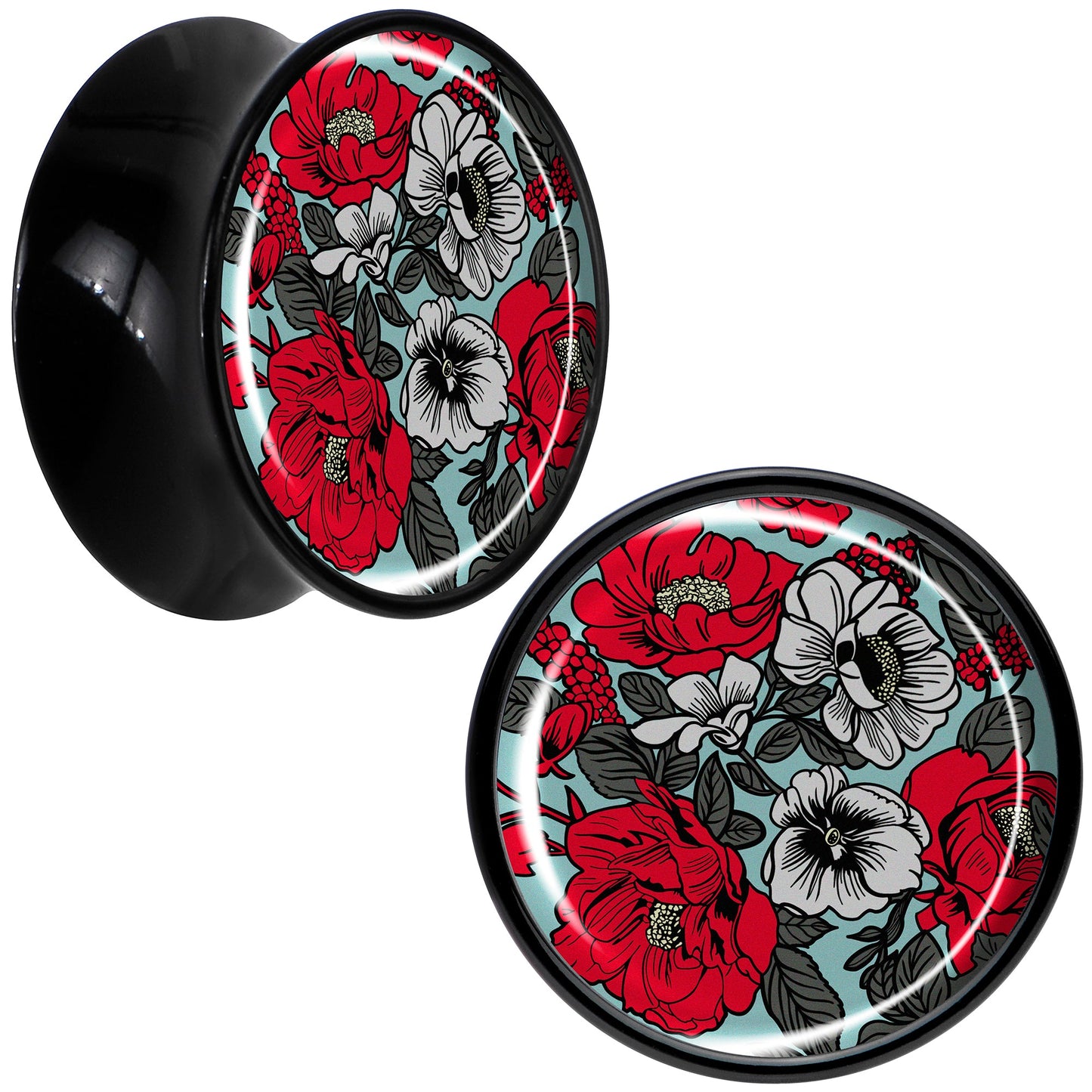 Blossom Creation Vibrant Bloom of Flowers Black Acrylic Saddle Plug Set by Onyx O