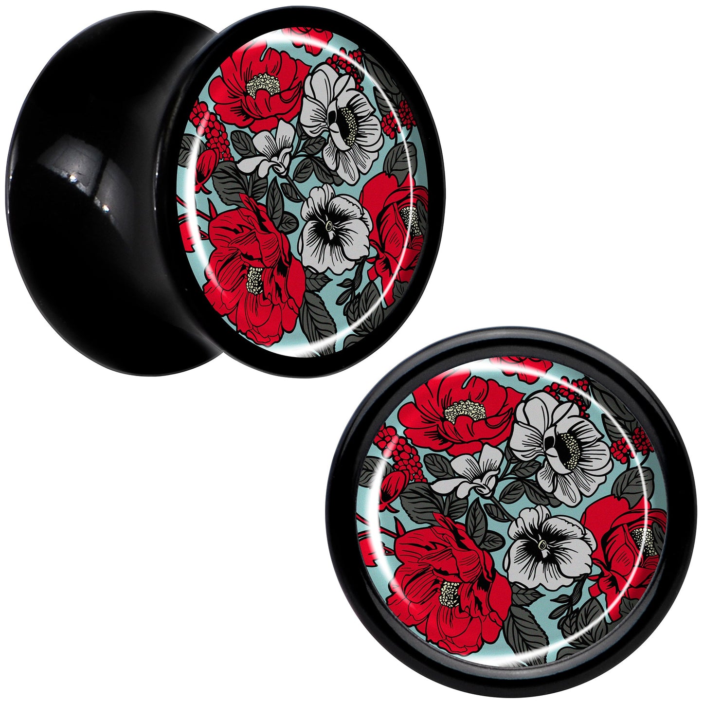 Blossom Creation Vibrant Bloom of Flowers Black Acrylic Saddle Plug Set by Onyx O