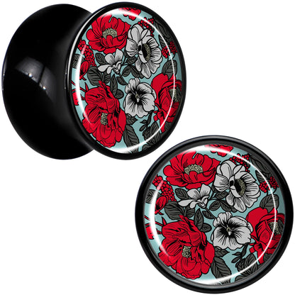 Blossom Creation Vibrant Bloom of Flowers Black Acrylic Saddle Plug Set by Onyx O