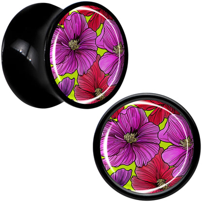 Blossom Creation Tropical Floral Flowers Black Acrylic Saddle Plug Set by Onyx O