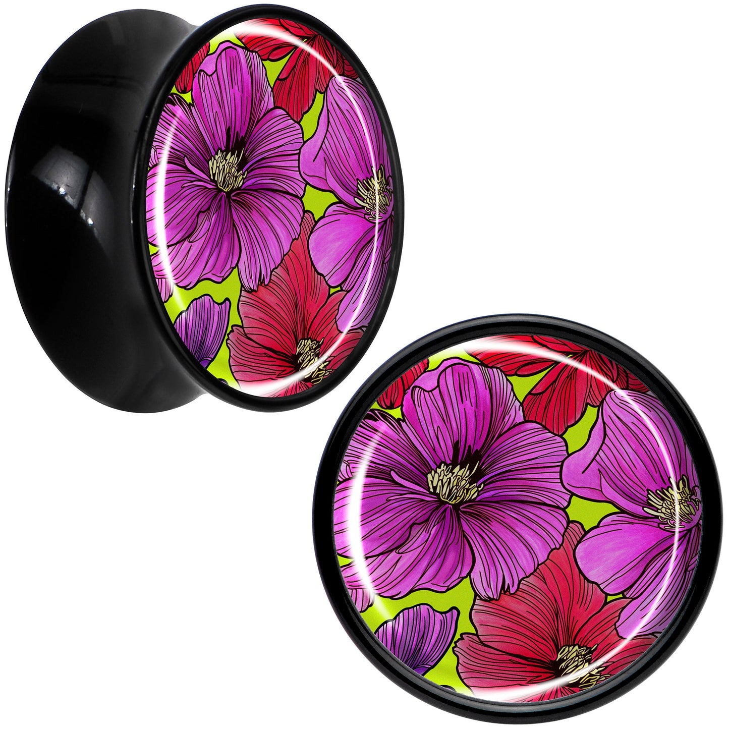 Blossom Creation Tropical Floral Flowers Black Acrylic Saddle Plug Set by Onyx O