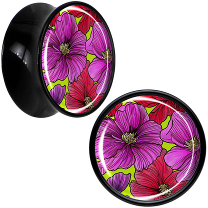 Blossom Creation Tropical Floral Flowers Black Acrylic Saddle Plug Set by Onyx O