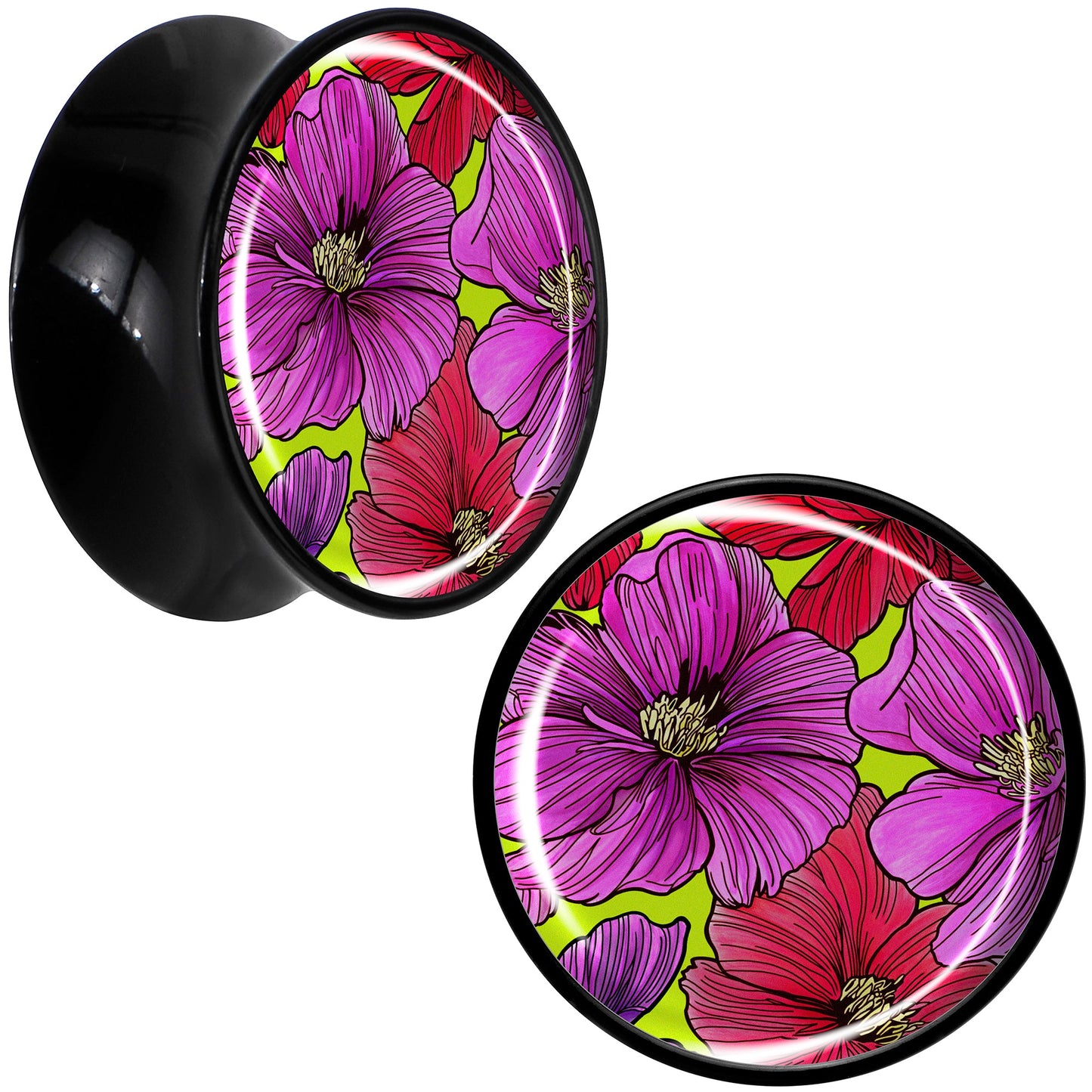 Blossom Creation Tropical Floral Flowers Black Acrylic Saddle Plug Set by Onyx O