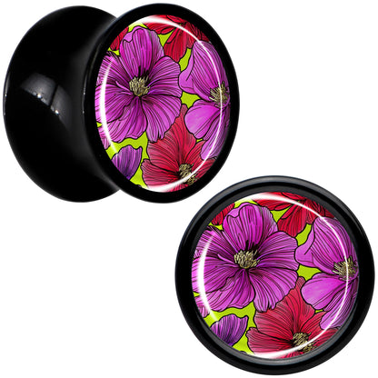 Blossom Creation Tropical Floral Flowers Black Acrylic Saddle Plug Set by Onyx O