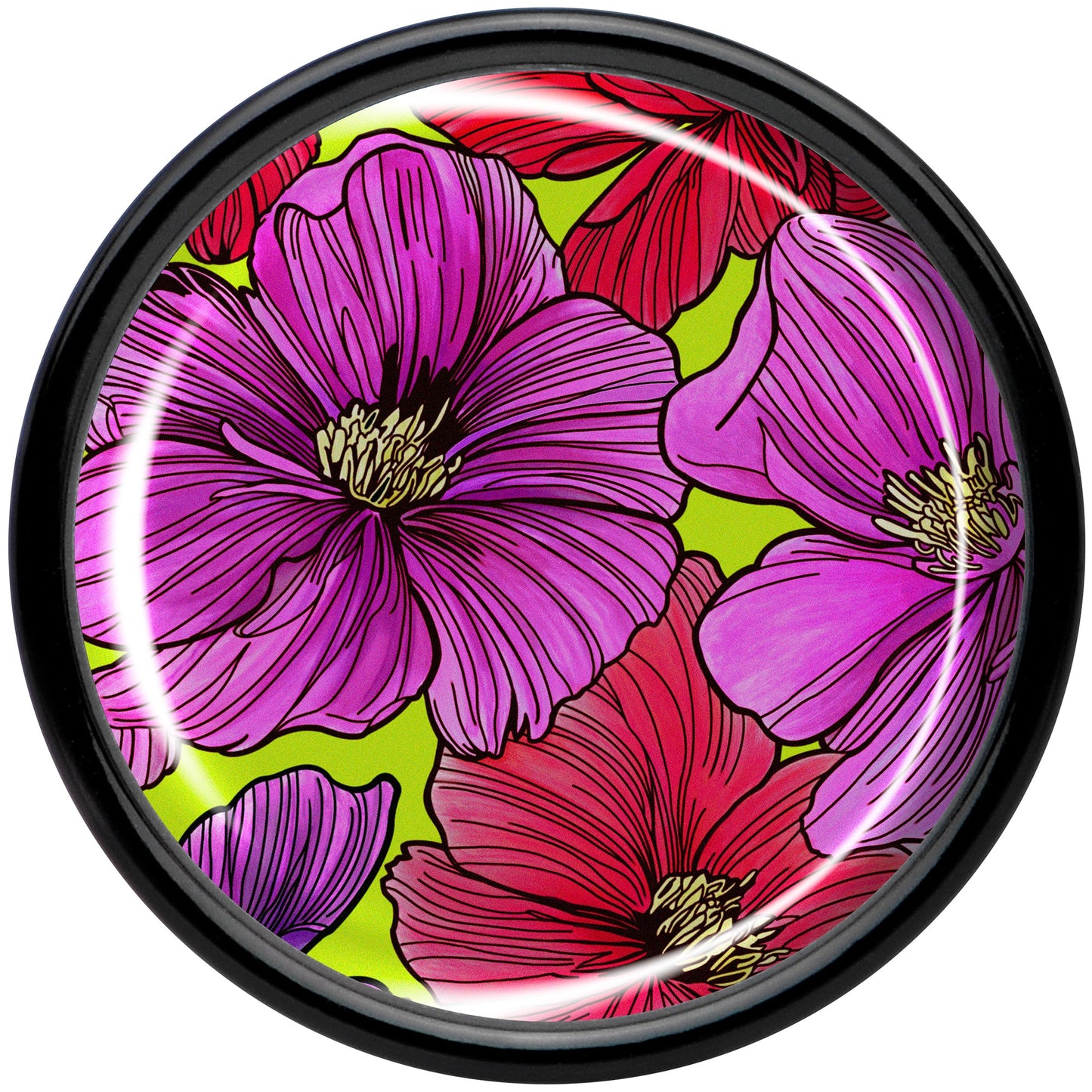 Blossom Creation Tropical Floral Flowers Black Acrylic Saddle Plug Set by Onyx O
