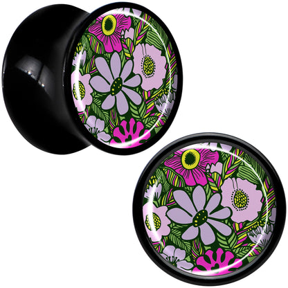 Blossom Creation Paradise of Pink Flowers Black Acrylic Saddle Plug Set by Onyx O