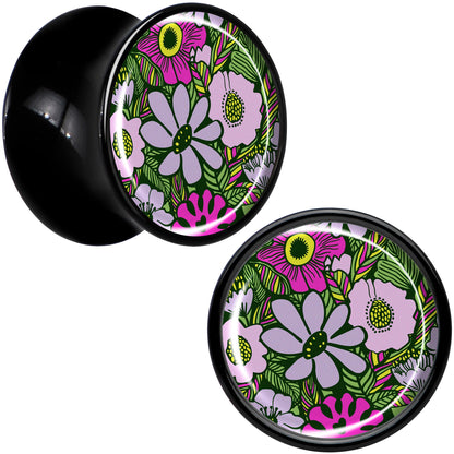 Blossom Creation Paradise of Pink Flowers Black Acrylic Saddle Plug Set by Onyx O