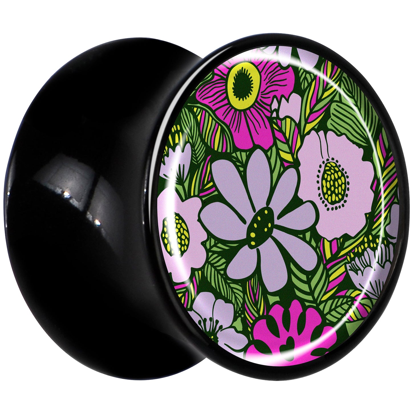 Blossom Creation Paradise of Pink Flowers Black Acrylic Saddle Plug Set by Onyx O