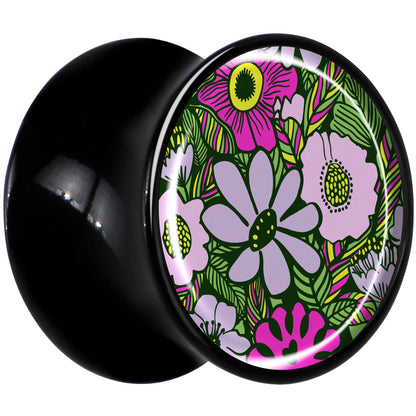 Blossom Creation Paradise of Pink Flowers Black Acrylic Saddle Plug Set by Onyx O