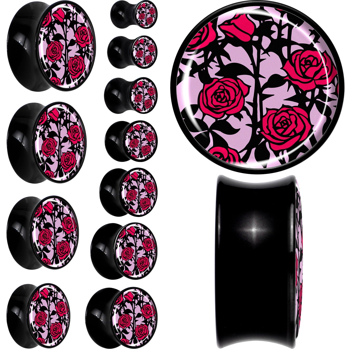 Blossom Creation Floral Love of Roses Black Acrylic Saddle Plug Set by Onyx O