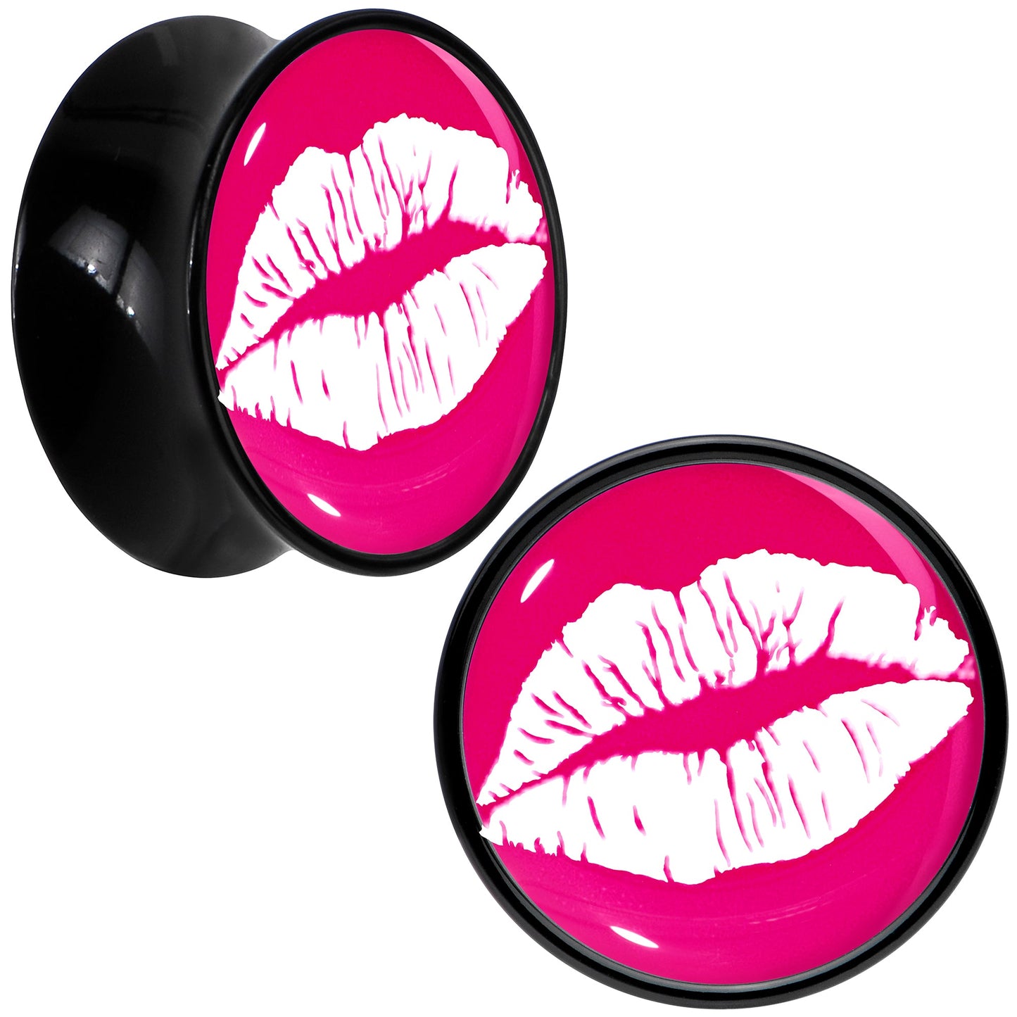 Black Acrylic Red Hot Lips Double Flare Plug Set by Onyx O