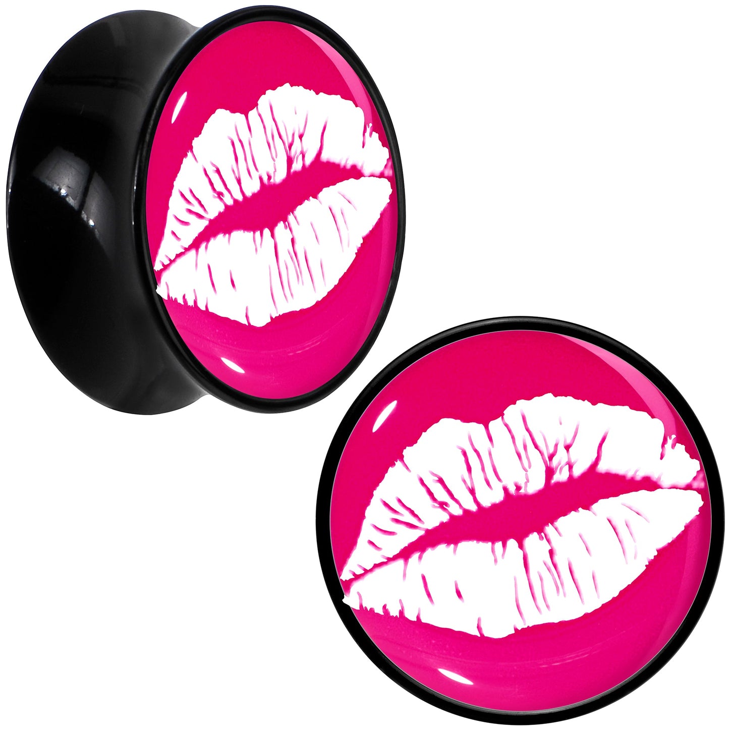 Black Acrylic Red Hot Lips Double Flare Plug Set by Onyx O