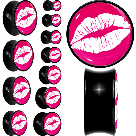 Black Acrylic Red Hot Lips Double Flare Plug Set by Onyx O