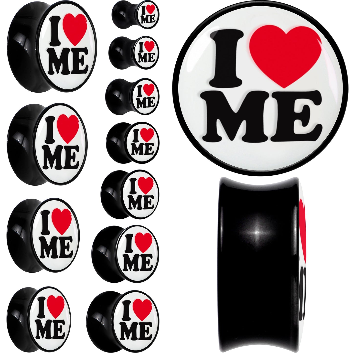 Black Acrylic I Love Me Double Flare Plug Set by Onyx O