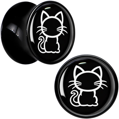 Black and White Kitty Cat Black Acrylic Saddle Plug Set 8mm to 20mm by Onyx O