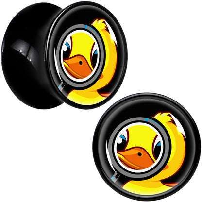 Magnified Yellow Duck Black Acrylic Saddle Plug Set 8mm to 20mm by Onyx O