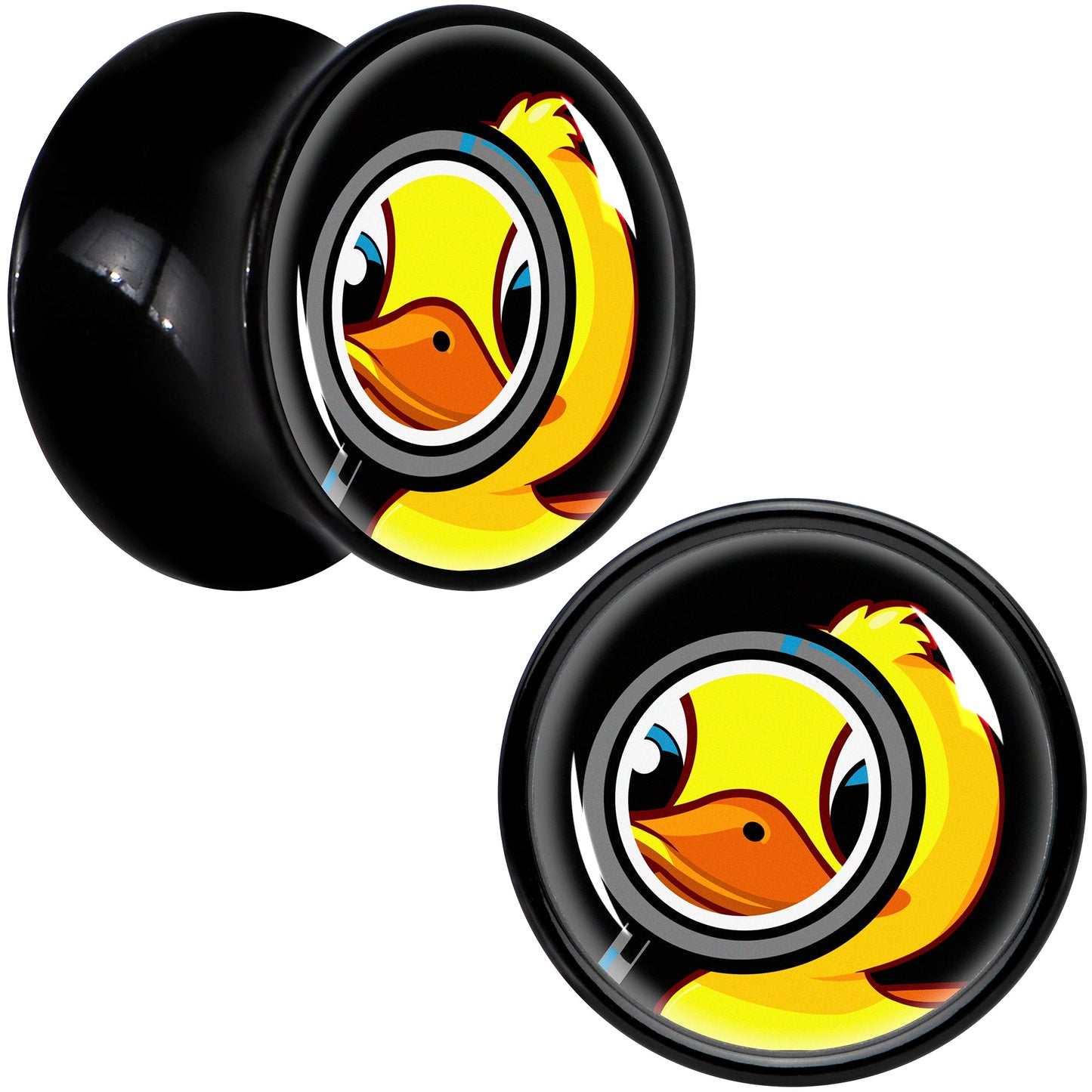 Magnified Yellow Duck Black Acrylic Saddle Plug Set 8mm to 20mm by Onyx O