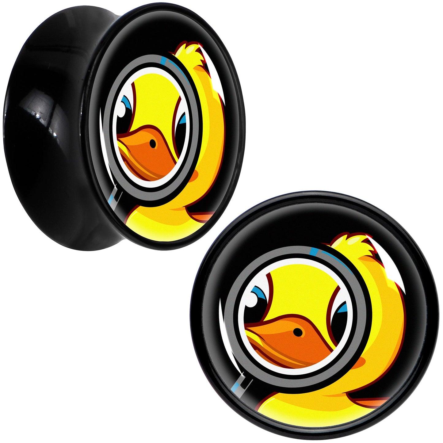 Magnified Yellow Duck Black Acrylic Saddle Plug Set 8mm to 20mm by Onyx O