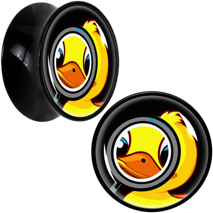 Magnified Yellow Duck Black Acrylic Saddle Plug Set 8mm to 20mm by Onyx O