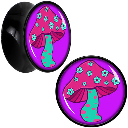 Black Acrylic Funky Floral Mushroom Double Flare Plug Set by Onyx O