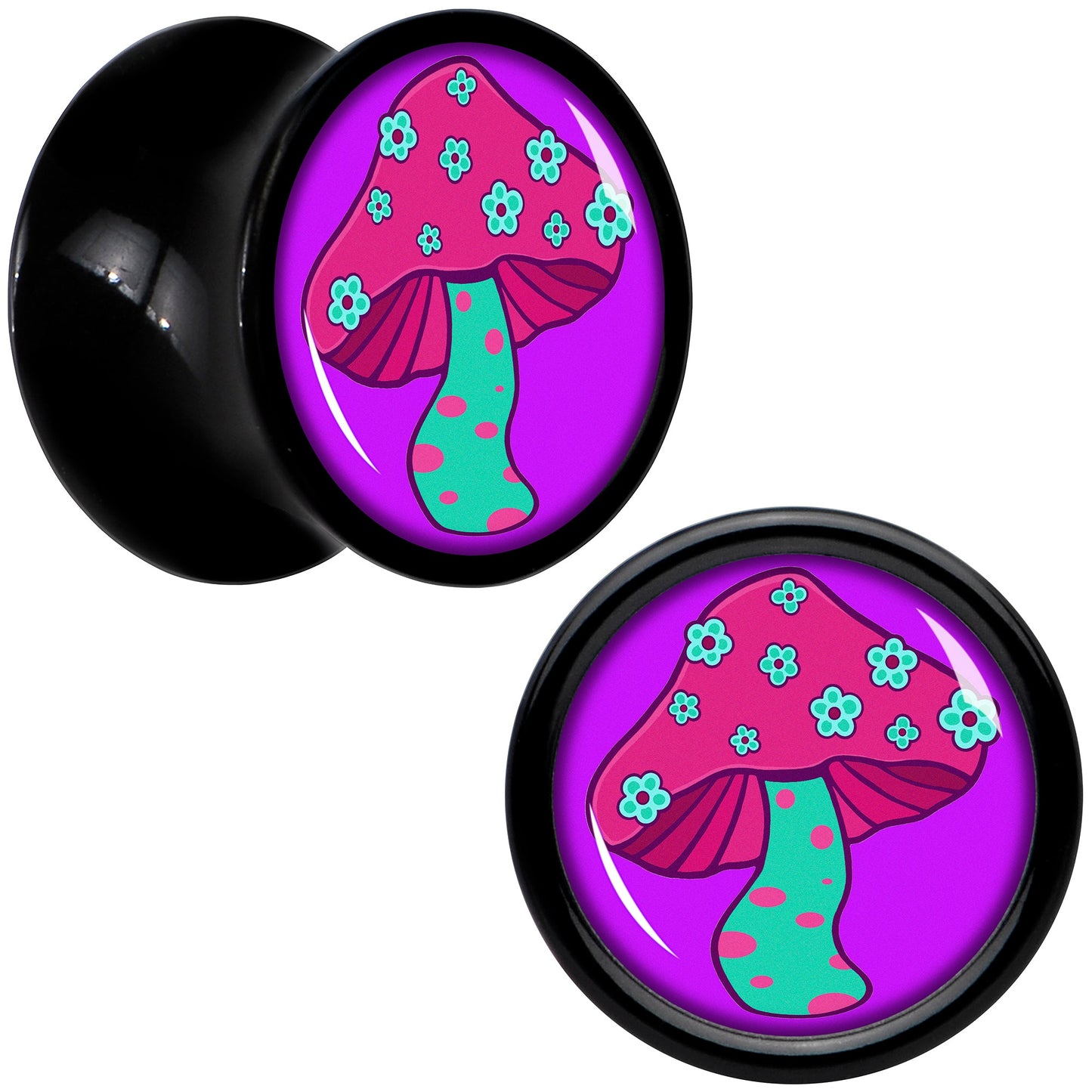 Black Acrylic Funky Floral Mushroom Double Flare Plug Set by Onyx O