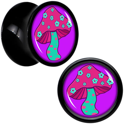 Black Acrylic Funky Floral Mushroom Double Flare Plug Set by Onyx O