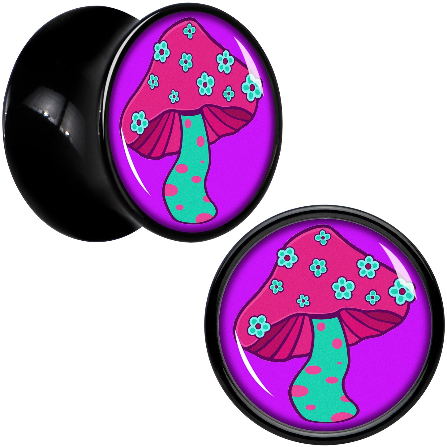 Black Acrylic Funky Floral Mushroom Double Flare Plug Set by Onyx O