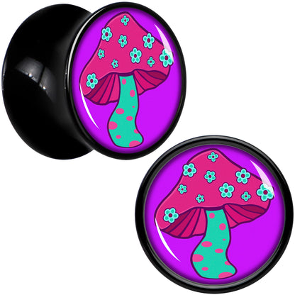 Black Acrylic Funky Floral Mushroom Double Flare Plug Set by Onyx O