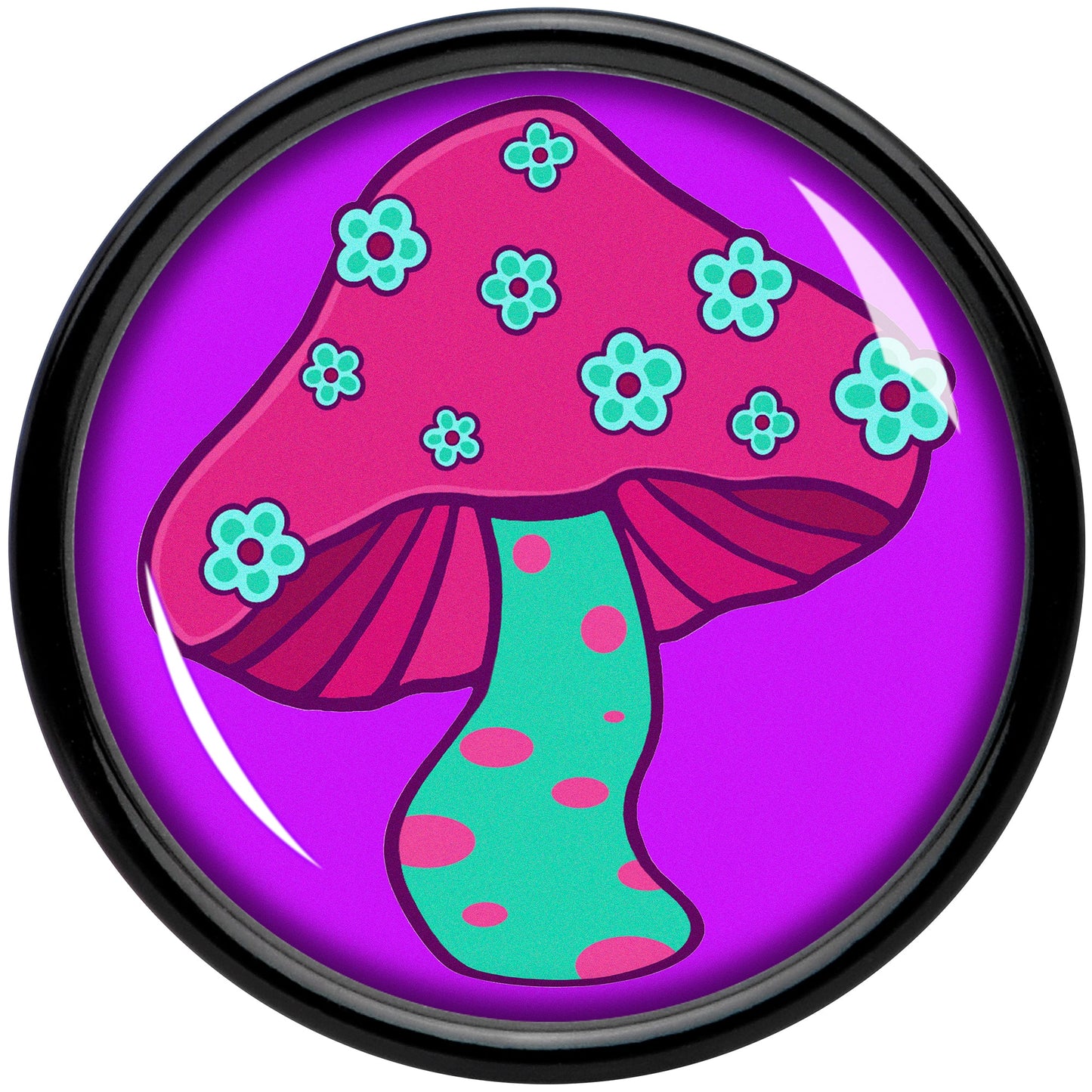 Black Acrylic Funky Floral Mushroom Double Flare Plug Set by Onyx O