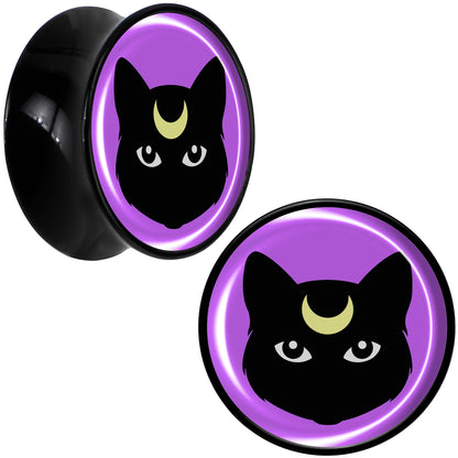Black Mystic Kitty Cat Black Acrylic Saddle Plug Set by Onyx O
