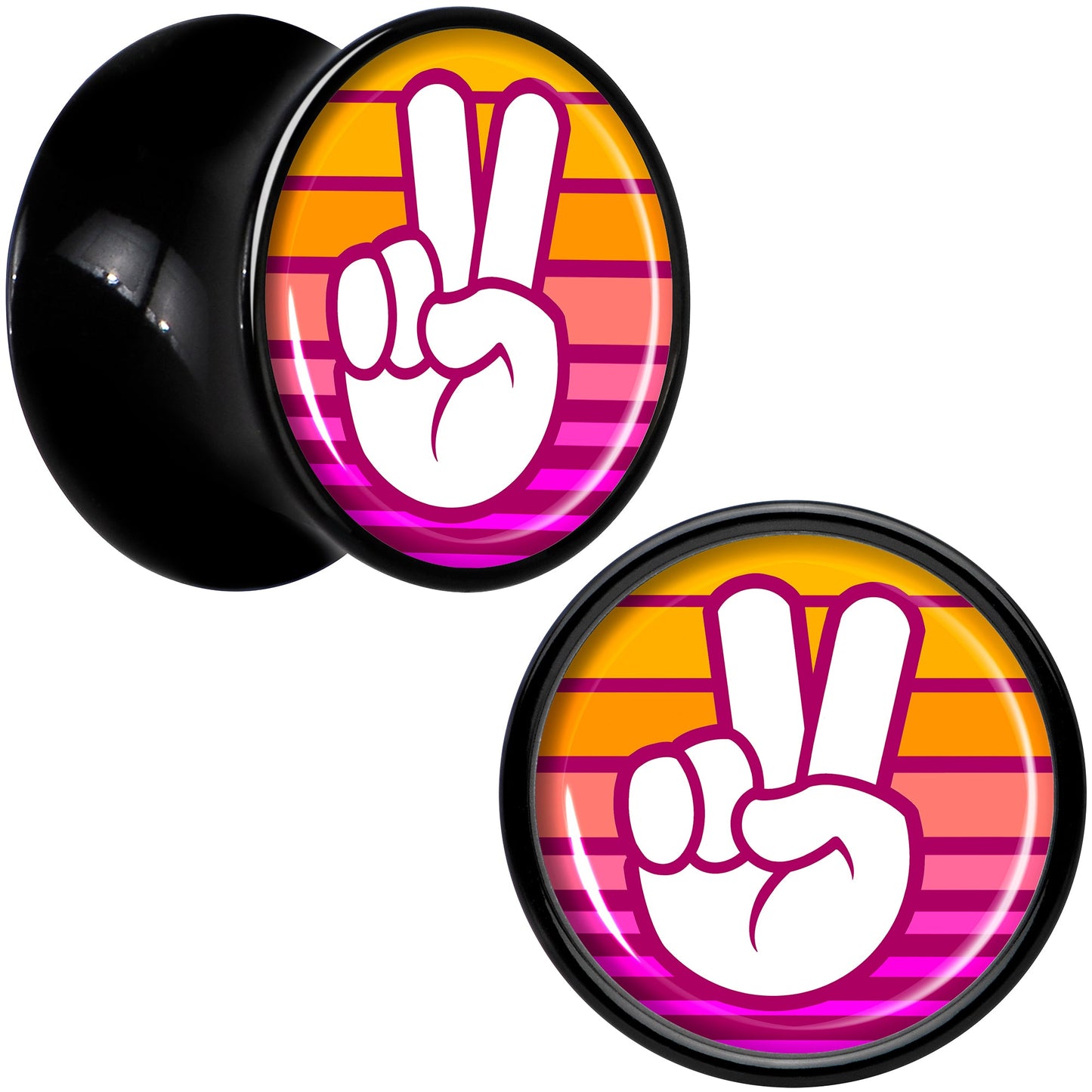 Black Acrylic Retro Peace Fingers Double Flare Plug Set by Onyx O