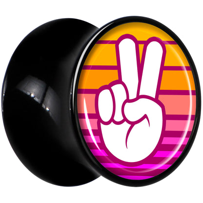 Black Acrylic Retro Peace Fingers Double Flare Plug Set by Onyx O