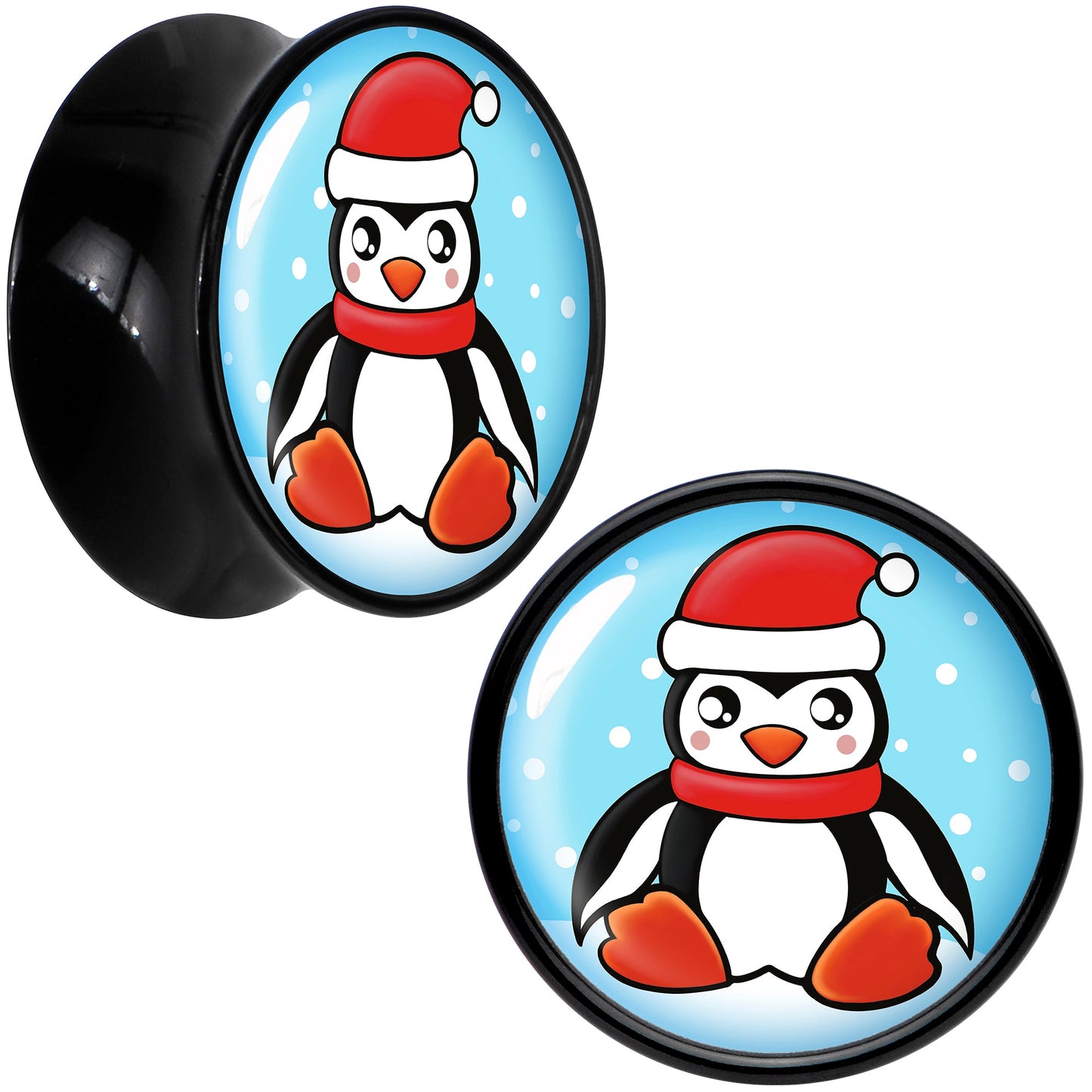 Black Acrylic Snowfall Holiday Penguin Double Flare Plug Set by Onyx O