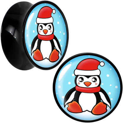 Black Acrylic Snowfall Holiday Penguin Double Flare Plug Set by Onyx O