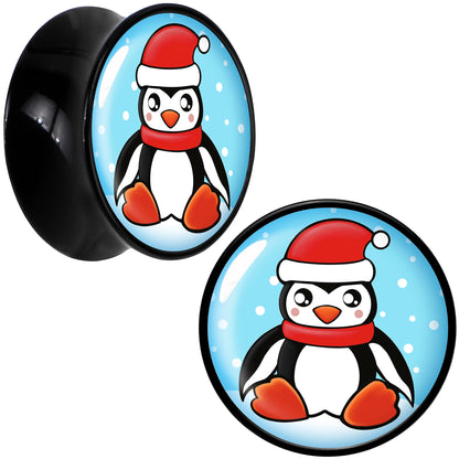 Black Acrylic Snowfall Holiday Penguin Double Flare Plug Set by Onyx O