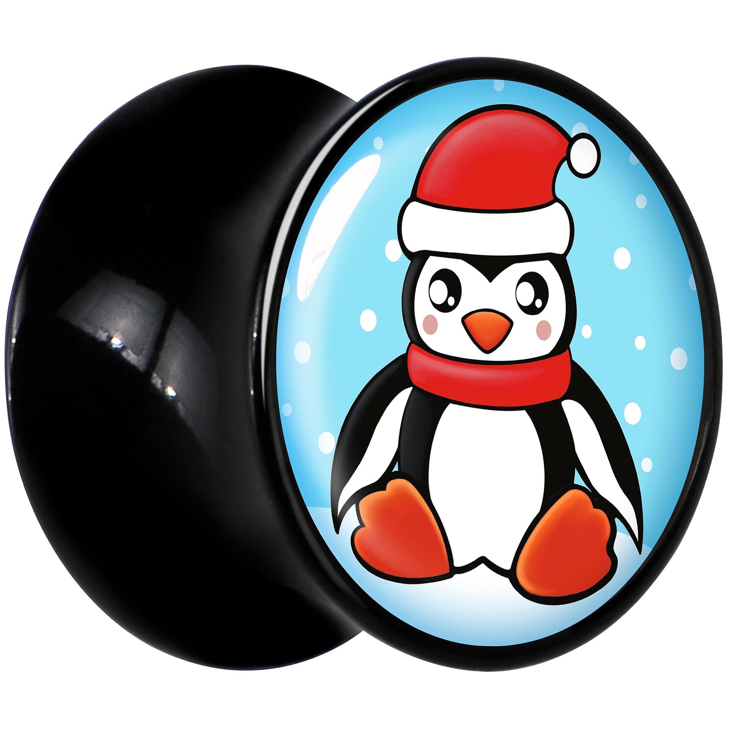 Black Acrylic Snowfall Holiday Penguin Double Flare Plug Set by Onyx O