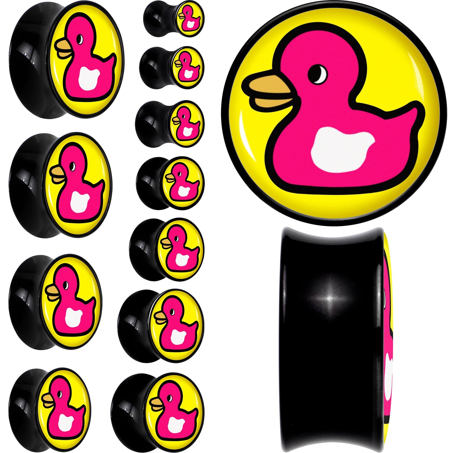 Black Acrylic Pink Ducky Double Flare Plug Set by Onyx O